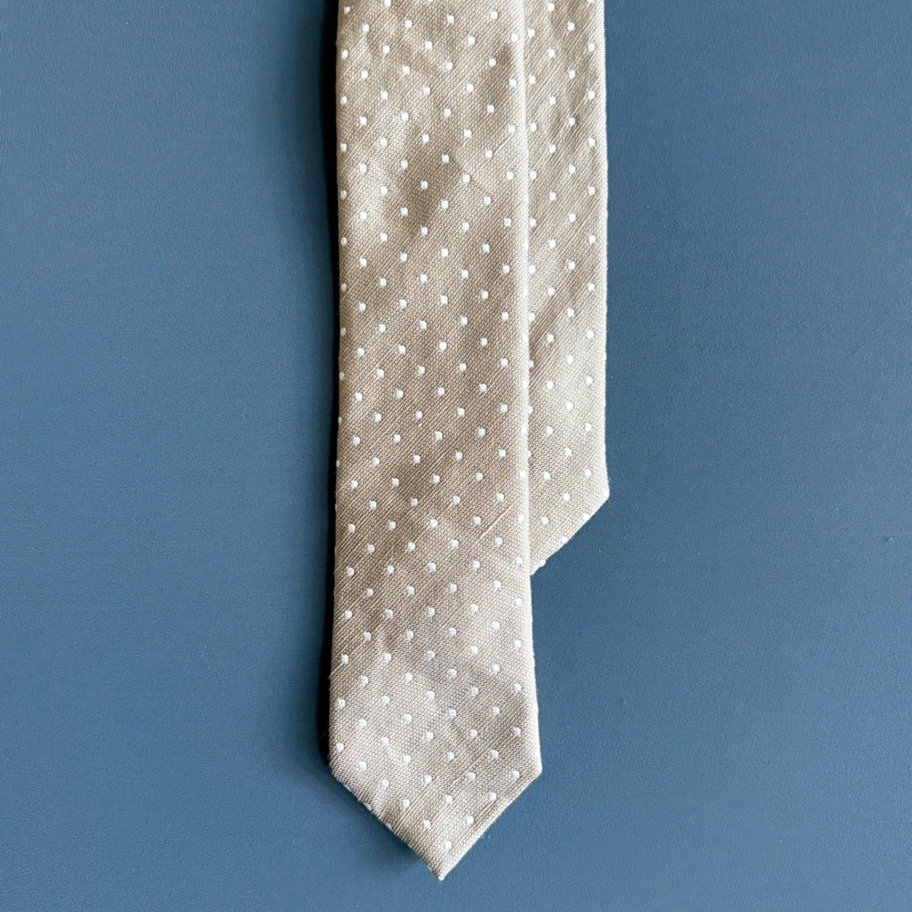 SAND Silk Linen Polka Dot Mens Necktie | Length 60" | Tan Beige